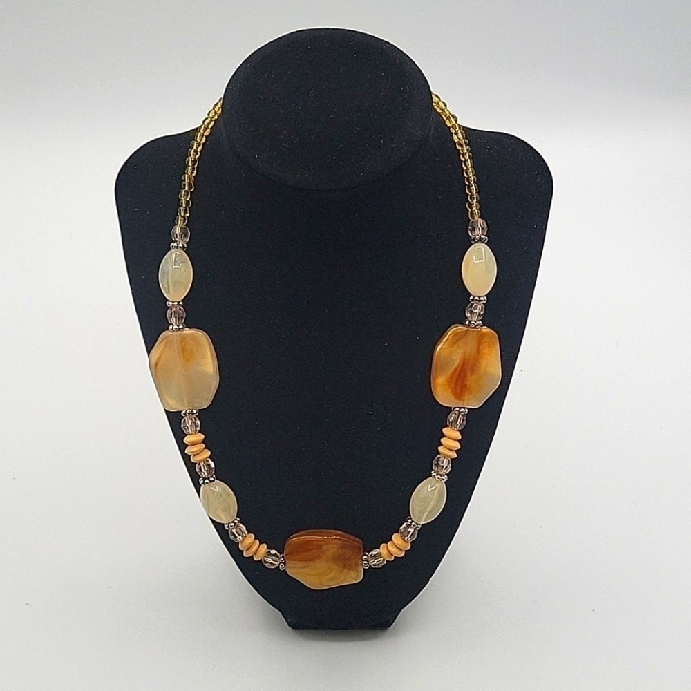 Vintage Carnelian Stone Necklace Adjustable Yellow Tan Amber Colors